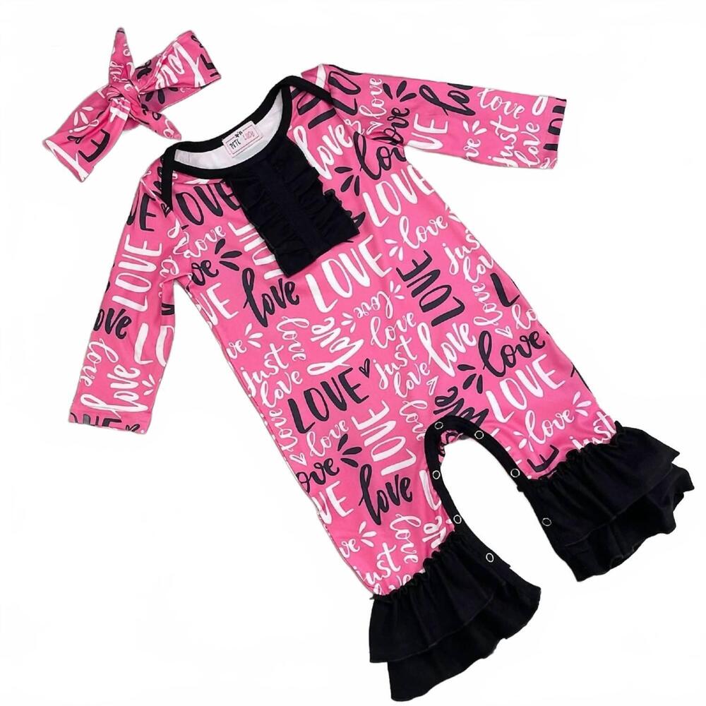 NEW PETE + LUCY girls just love romper in pink/black
